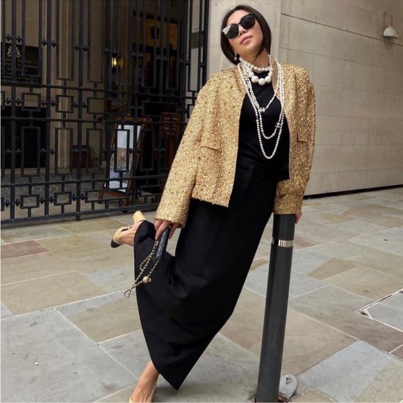 ZARA NEW COLLECTION GOLD SEQUIN JACKET BOMBER - Picture 13 of 16